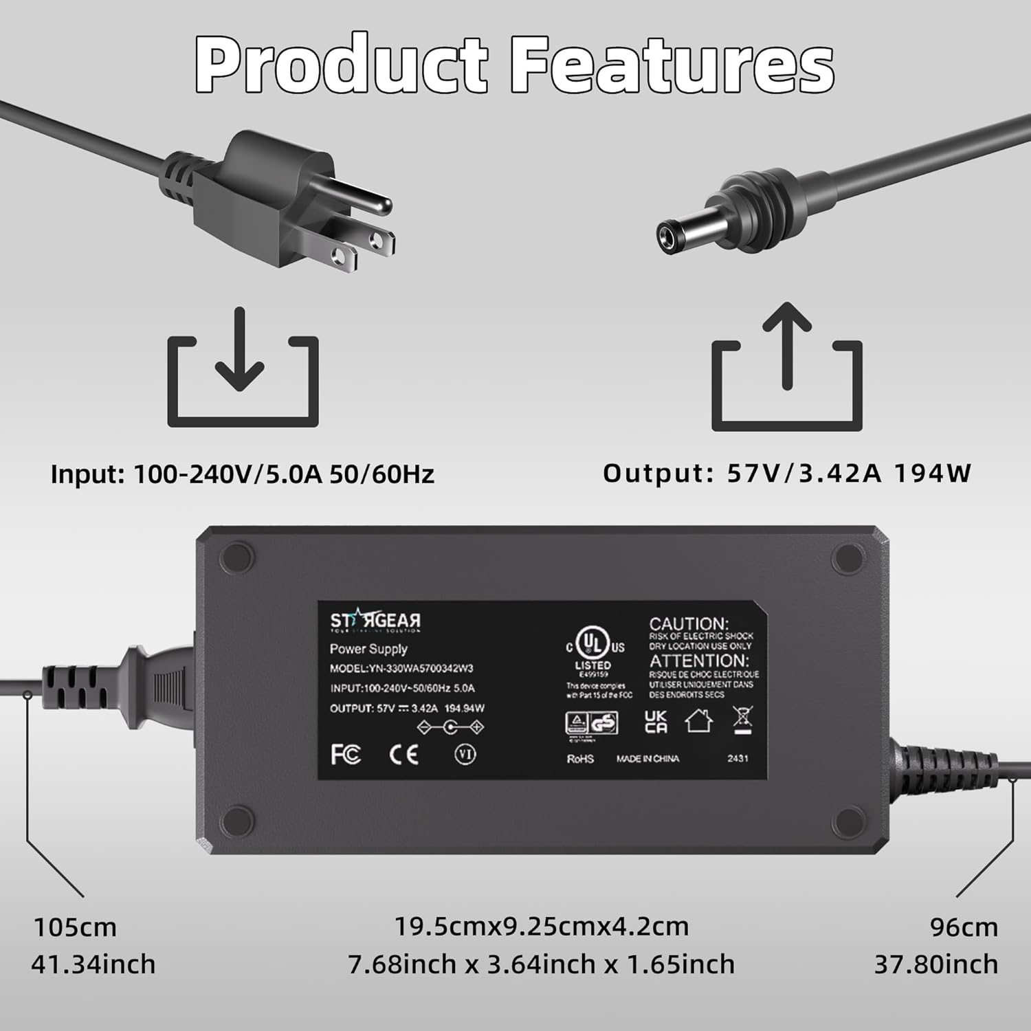 Starlink Gen 3 Power Supply, 195W AC to DC Charger for Gen3 Starlink Standard, 5.7V 3.42A Power Certified Multi Protection V3 Power Adapter Cord