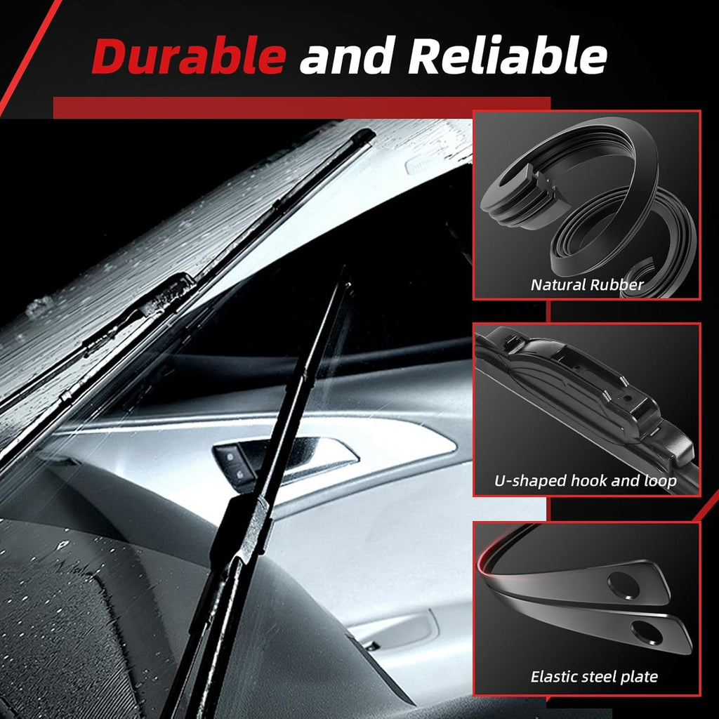 OTUAYAUTO Windshield Wiper Blades - Replacement for Acura MDX 2007-2013, Front and Rear Wiper Blade, J/U Hook - 26"+21"+12" (Pack of 3)