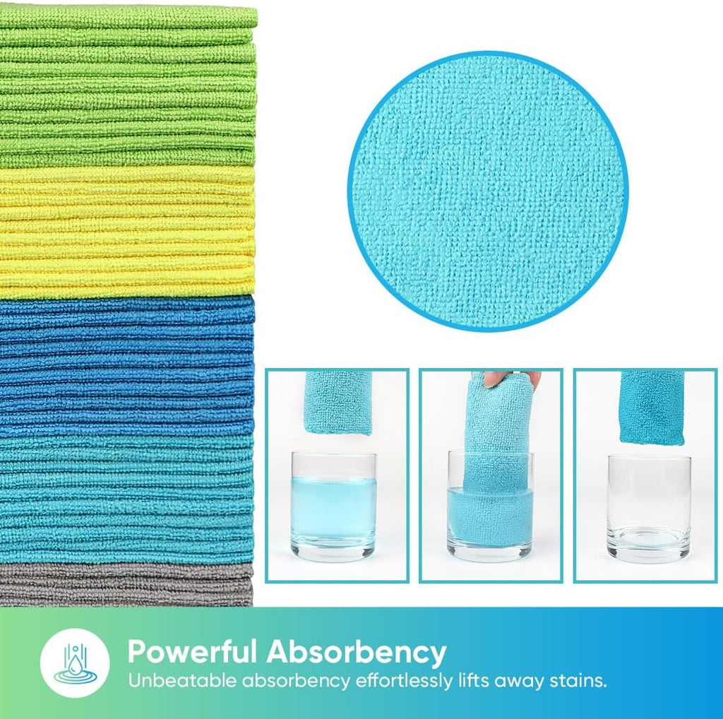 HOMEXCEL Microfiber Cleaning Cloths 100 Pack, Highly Absorbent Microfiber Towels, Lint & Scratch-Free Cleaning Rags for House, Kitchen and Car, Multi-Color Microfiber Towels for Car 11.5 x 11.5 inch
