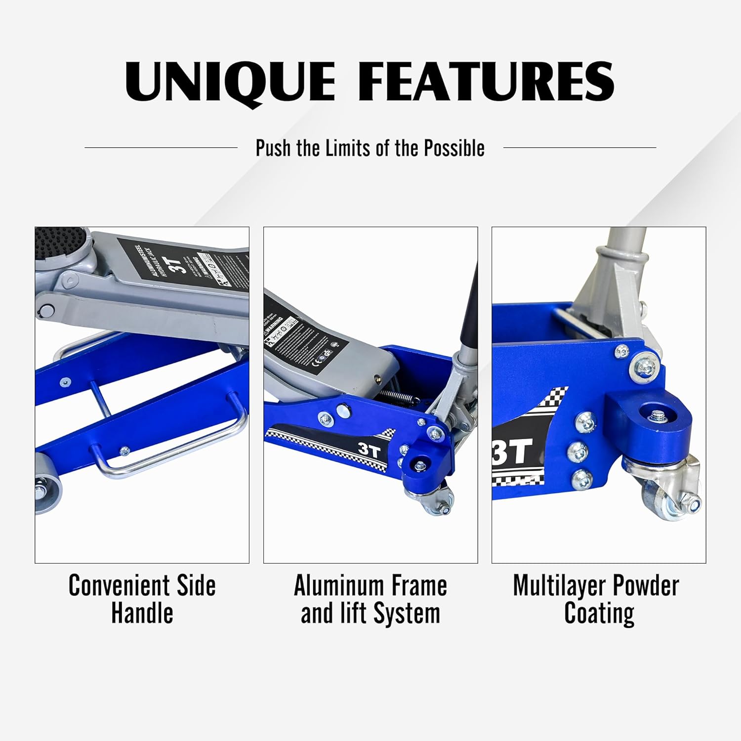 Aluminum Steel Hydraulic Floor Jack 3Ton/6600lbs.Dual Piston Fast Lifting Pump.Horizontal Floor Jack Lifting Range 4.3"-20".Racing Car Jack for MVPs,SUVs and Trucks.Trolley Jack with Extra Saddle