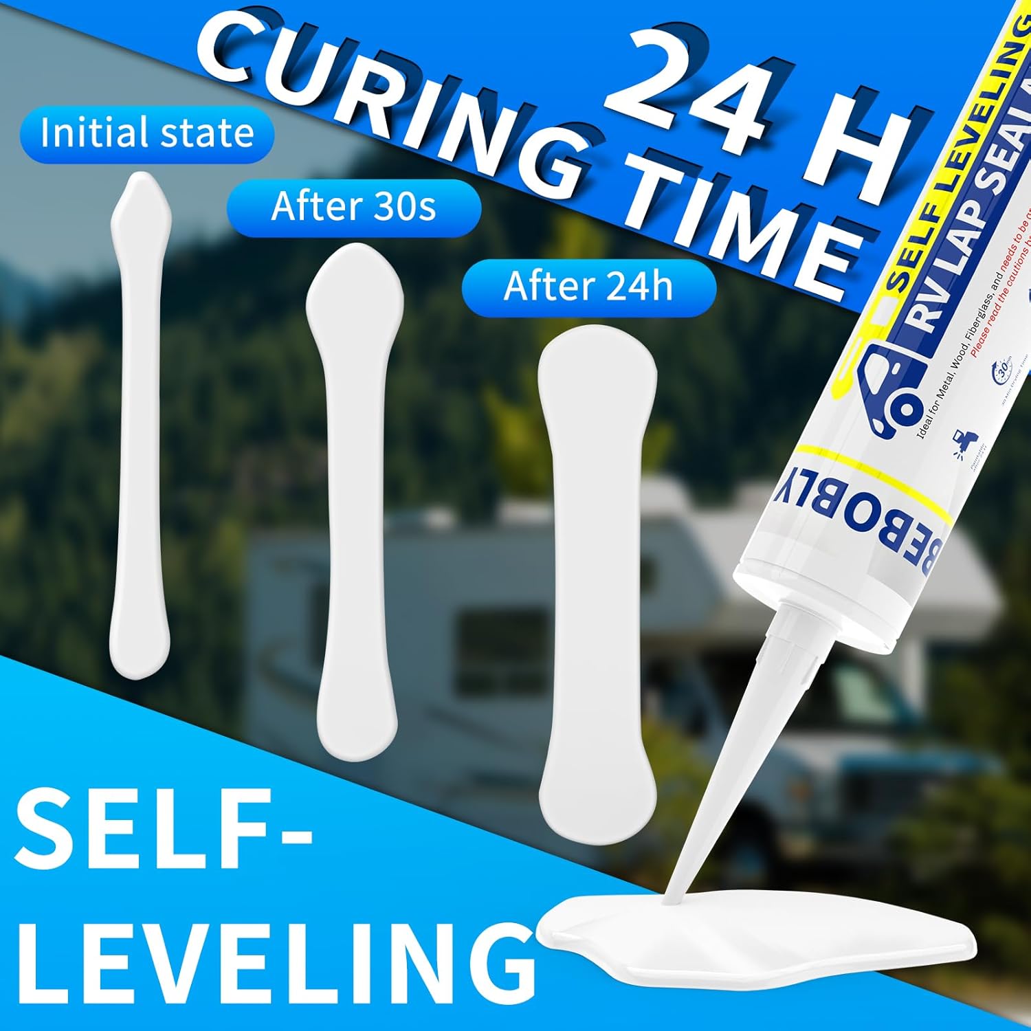 RV Roof Sealant, Self Leveling Lap Sealant White, RV Caulking Sealant Waterproof, Flexible & Non-Cracking, RV Lap Sealant for Camper, Trailer & Motorhome Roof Repair, Secure Odorless (4 Pack)