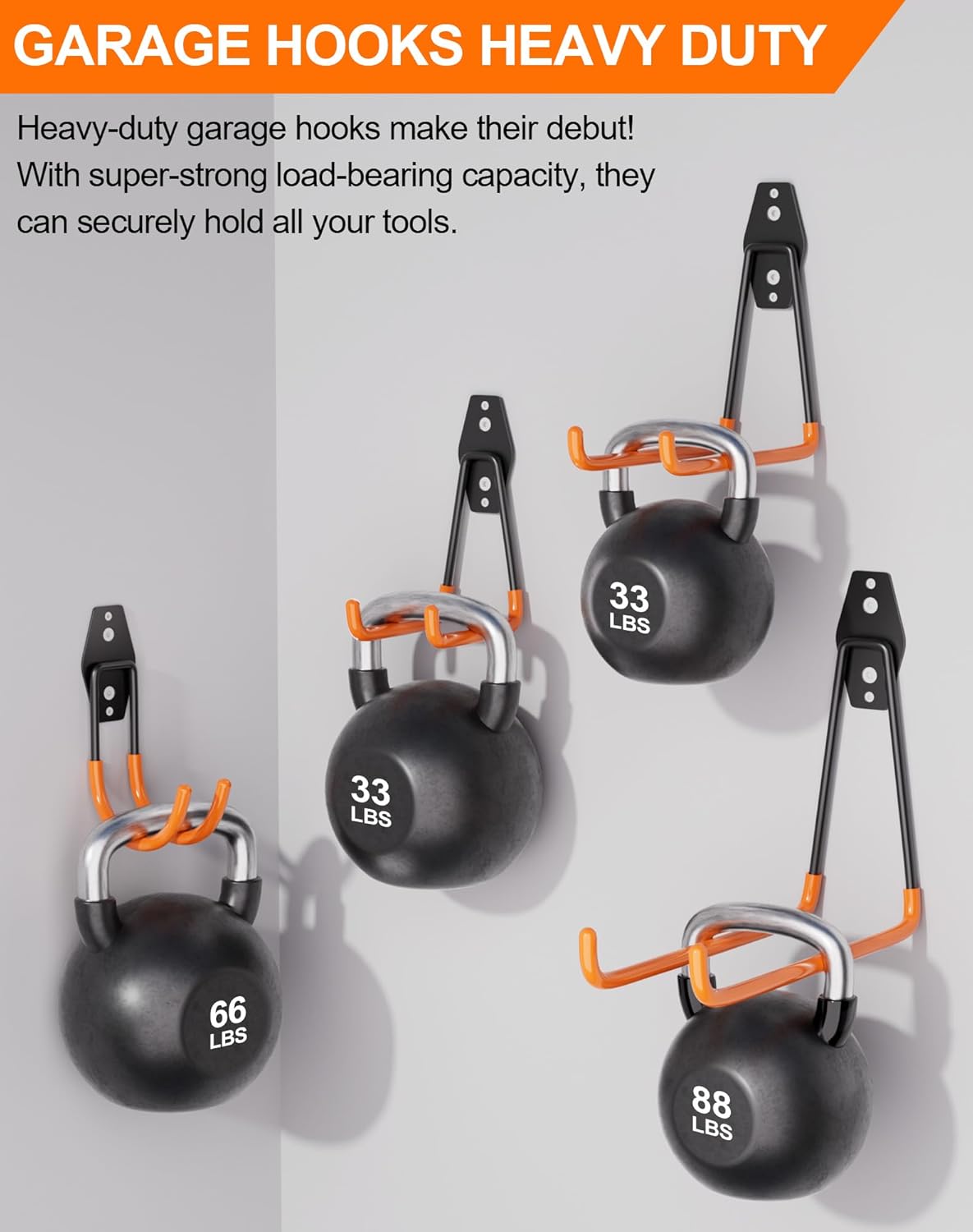 QcoQce 9 Pack Heavy Duty Hooks, Garage Wall Storage for Hanging and Organizing Tools, Bikes, Ladders, Ropes, Garden Tools and Bulky Items (Orange)