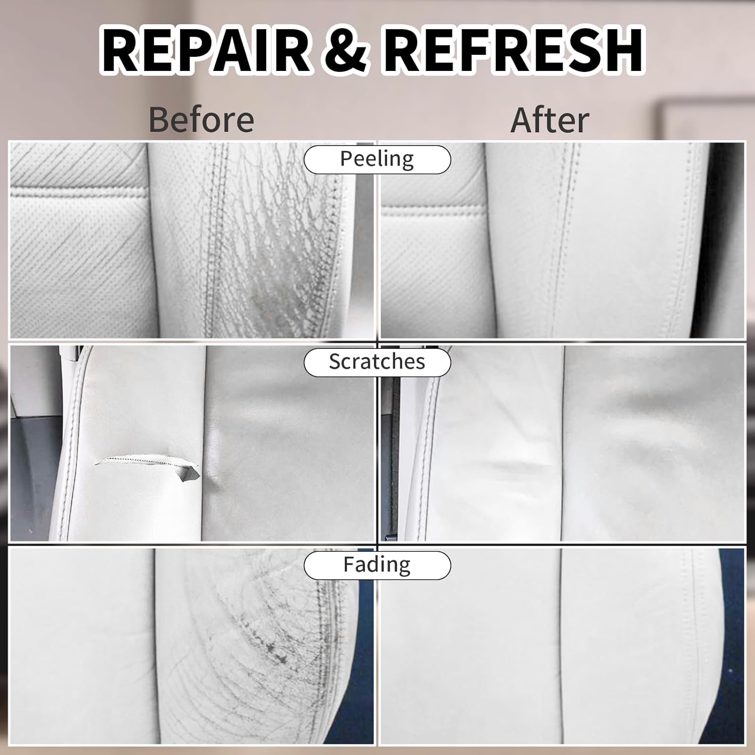 Leather Recoloring Balm,8.5oz Leather Color Restorer,White Leather Repair kit for Furniture and Car Interior,Leather Couch Scratch Repair,Leather Dye Paint for Faded,Cracked and Damaged Leather