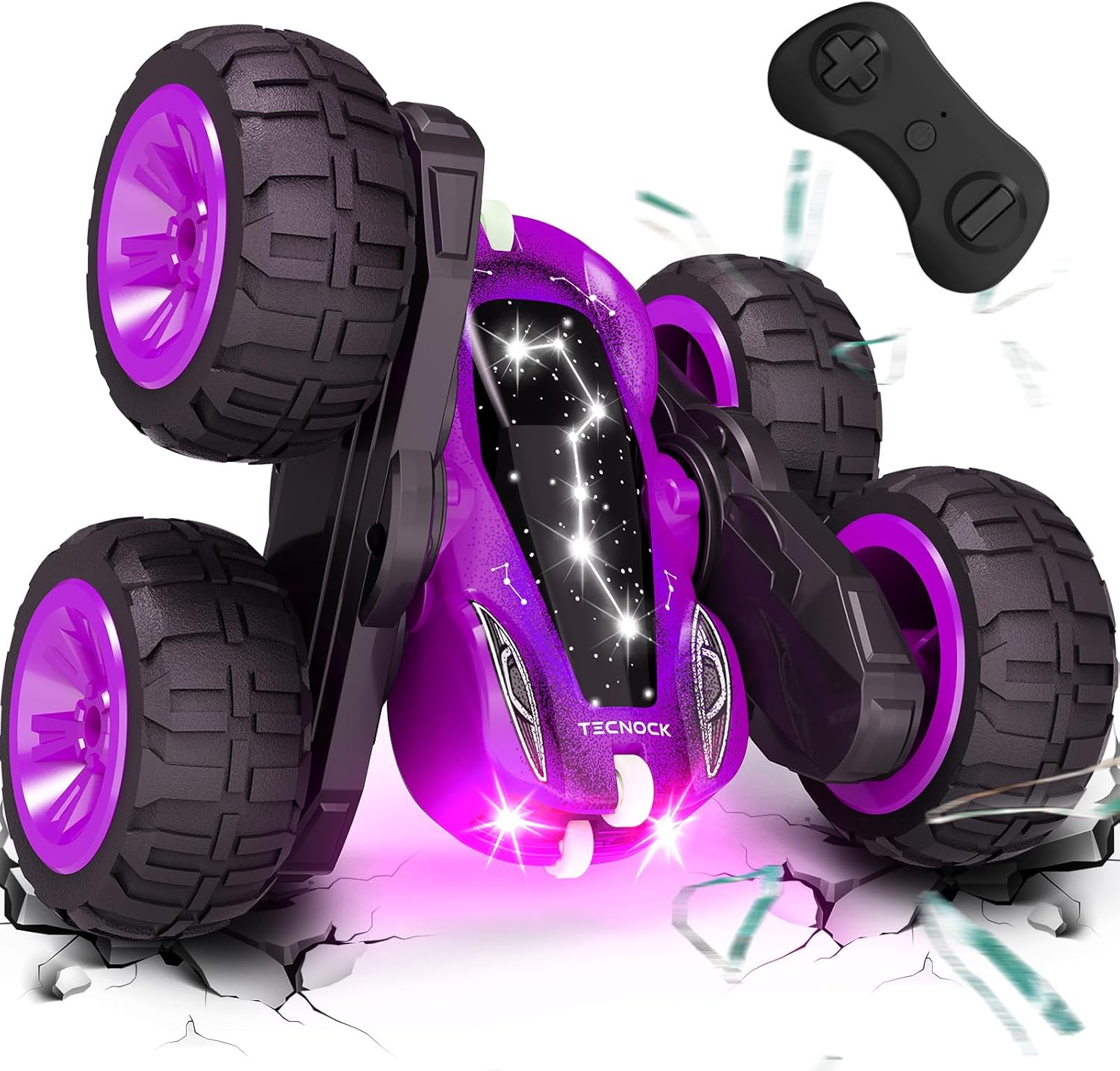 Tecnock Remote Control Car for Kids, 2.4GHz RC Cars with USB-C Easy Charging, 4WD Double Sided 360° Rotates and Flips RC Stunt Car, Toys Gift for Boys and Girls