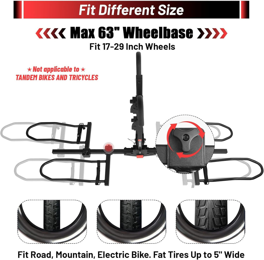 FORWODE Hitch Mount Bike Rack Fits 2 X 80 lbs Bicycle, Platform Bike Rack for Car SUV Truck, Qucik Released, Foldable Wobble Free, Locking Hitch,Fat and Standard, 2 Inch Receiver