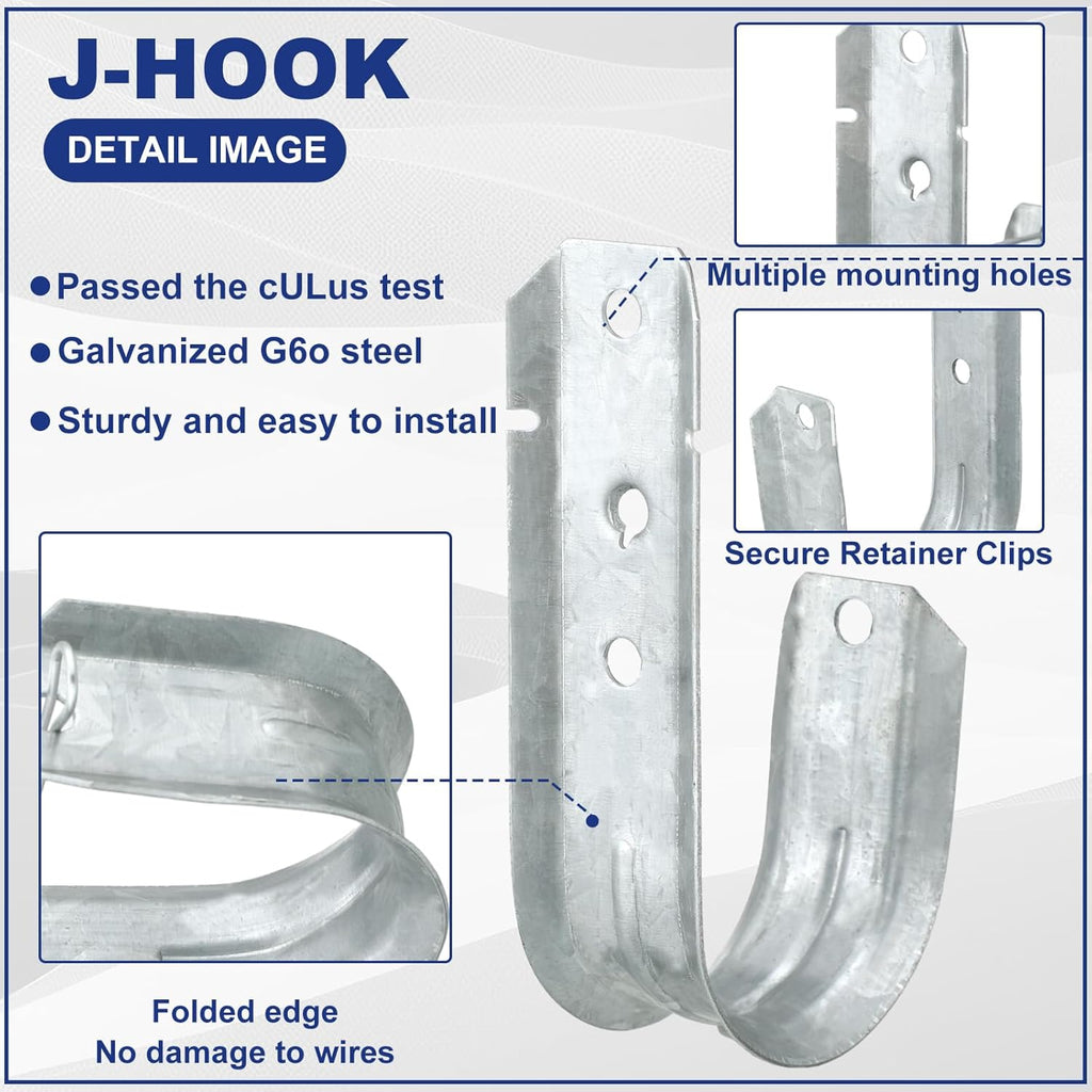 Gisafai 100 Cable Support J Hook, Cable Hooks for Hanging, Heavy Duty Metal Hooks for Wire Management, G60 Galvanized Steel (2 Inch)