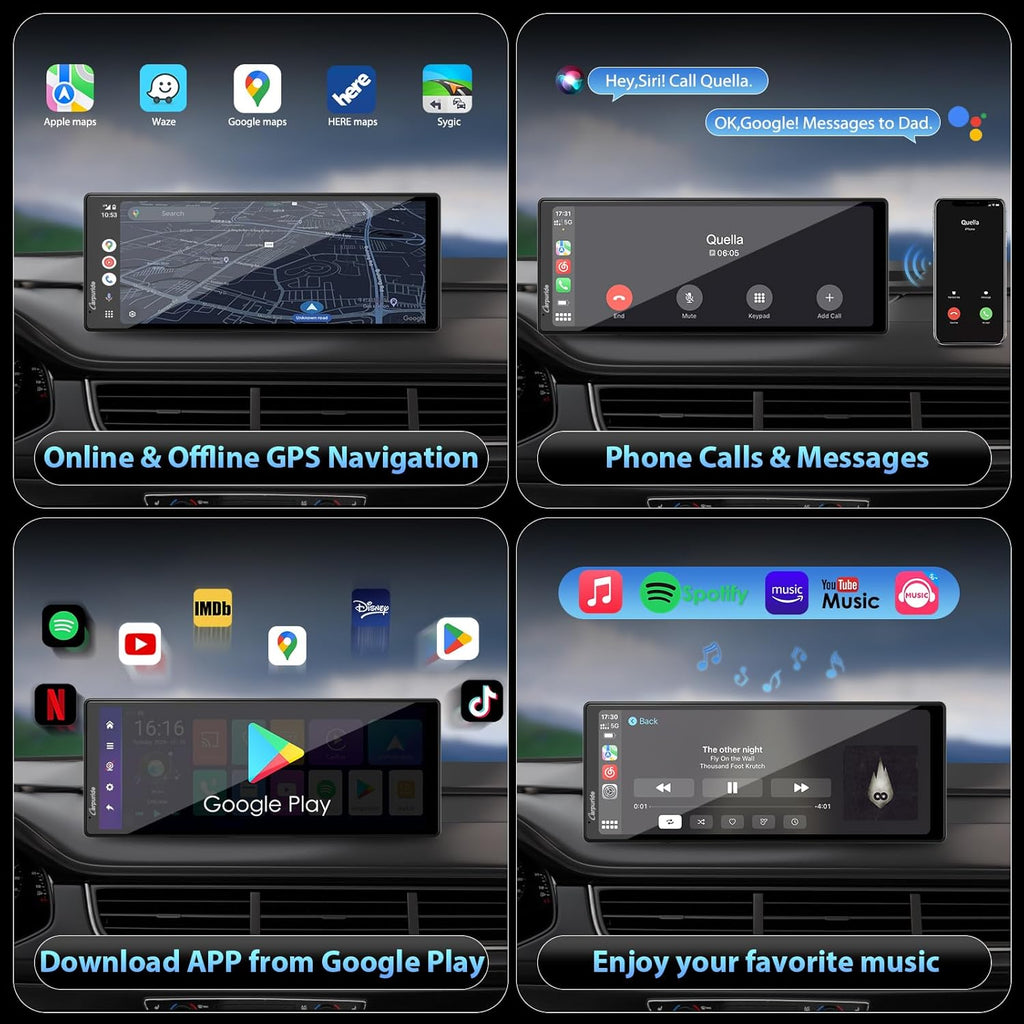 CARPURIDE Wireless CarPlay & Android Auto 4+64GB 8-Core, Online & Offline GPS Navigation 10.26 inch Car Play Screen, G00GLE Play, Mirror Link, Bluetooth, GPS-Antenne, Backup Cam