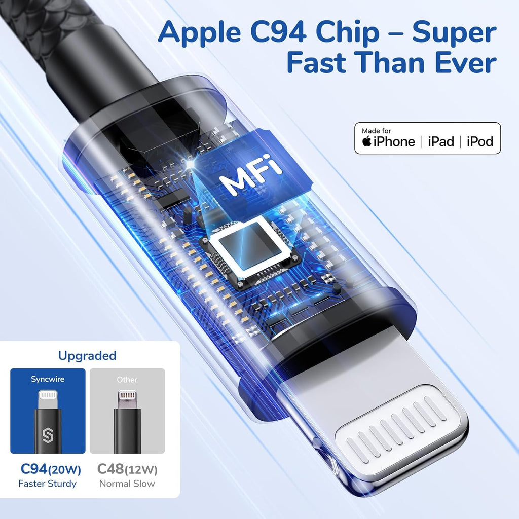 [Apple MFi Certified] Syncwire iPhone Car Charger 32W Super Fast Car Phone Charger Cigarette Lighter USB Car Adapter with Build-in 5FT Coiled Lightning Cable for Apple iPhone 14/13/12/11/XR/Max, iPad
