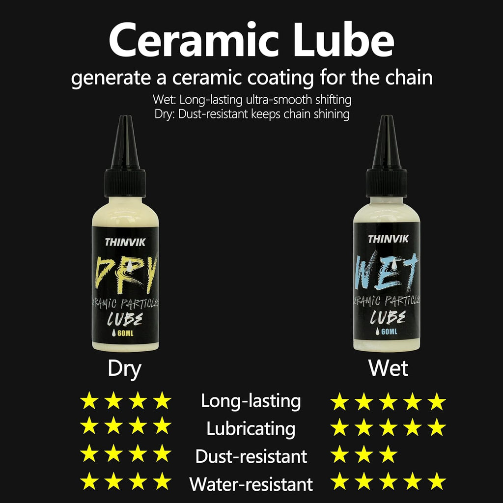 Thinvik Bike Lube and Cleaner Set with 500ml Chain Cleaner, 60ml Wet/Dry Lubricant and 4 Brush Tools for Cleaning Chains, Chainrings, Freewheel/Cassette