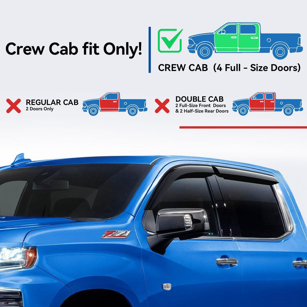 Window Visors Rain Guards for 2019-2025 Chevy Silverado/GMC Sierra 1500 Crew Cab, Out-Channel Window Vent Wind Deflectors Visors Shades for 20-25 Silverado/Sierra 2500HD 3500HD Crew Cab