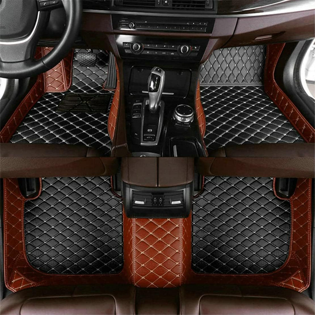 Add Personal Touch to Your Vehicle with IMEISH Customizable Logo Text Car Mats for 99% of vehiclesPads Protection Non-Slip Leather Floor Liners (Light Brown and Black Beige)