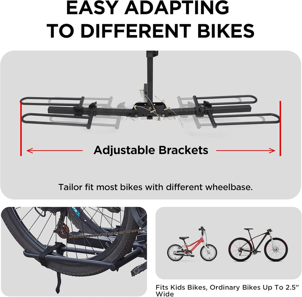 Young 2 Bike Rack Hitch Mount Foldable Platform Style, Bicycle Carrier for Cars SUVs Trucks Vans, 80 lbs. Capacity