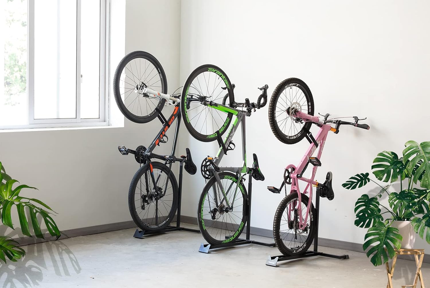Bike Stand,Vertical Bike Rack For Indoor Bike Storage,Upright Bicycle Stand Floor.Heavy Duty Bike Holder With PVC Coating.Suit 24"-29" MTB,Hybrid and Road Bike,Patent Application. (2 Pack)