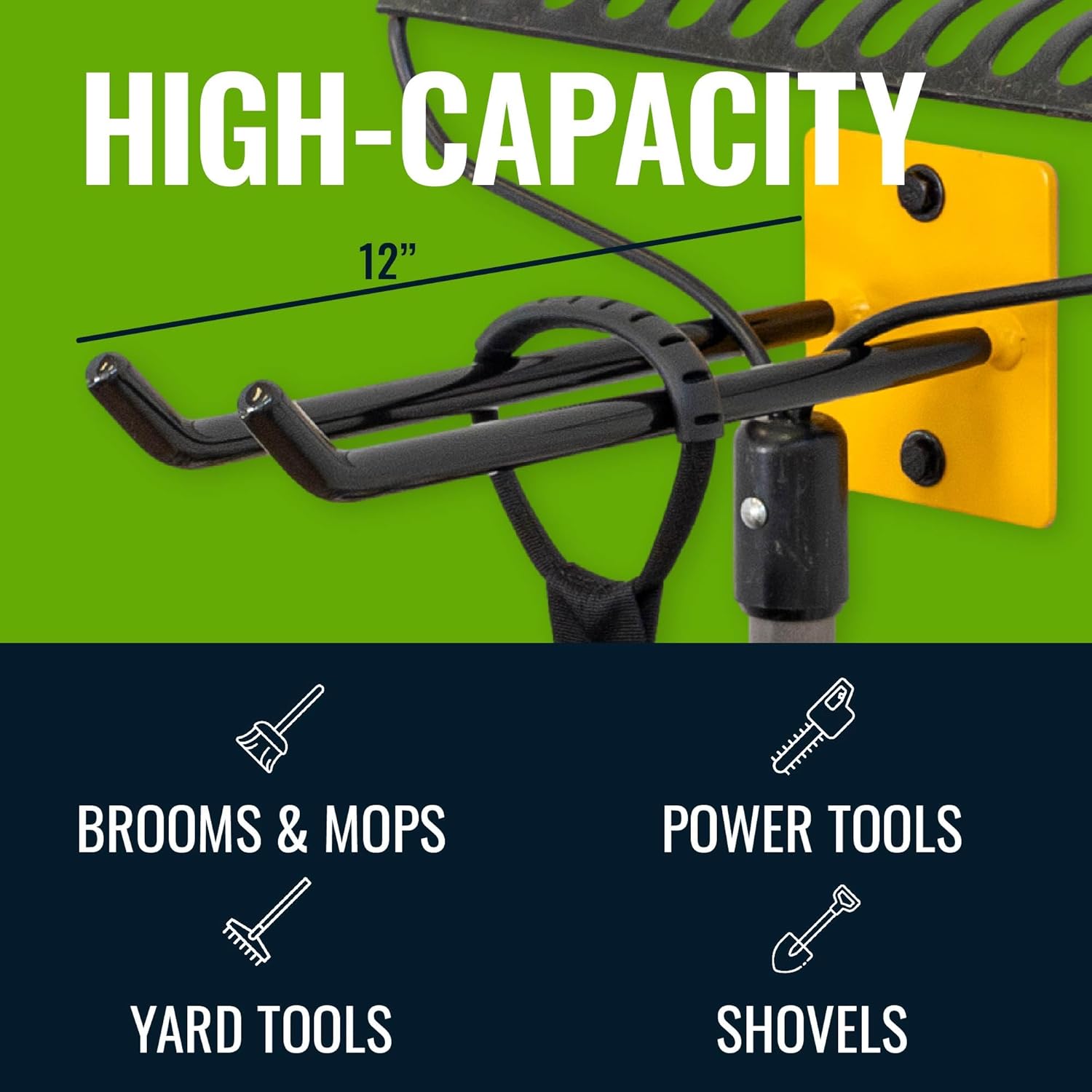 StoreYourBoard Tool Organizer Hook, Wall Mount Garage Storage, Tool Storage for Shovels Rakes Brooms Hoses and More, Rubber-Coated Steel Holds 50 lbs, 12" X 4" X 4.5"