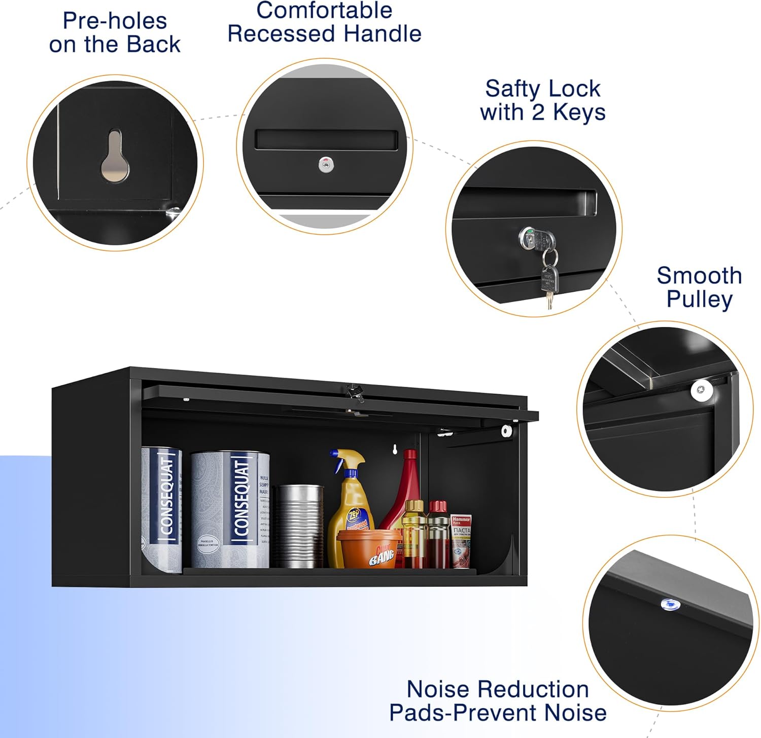 Yizosh Metal Garage Cabinet with Doors, Wall Mounted Storage Cabinet, Floating Tool Cabinet for Basement, Kitchen, Warehouse (Black, 13.7" H)