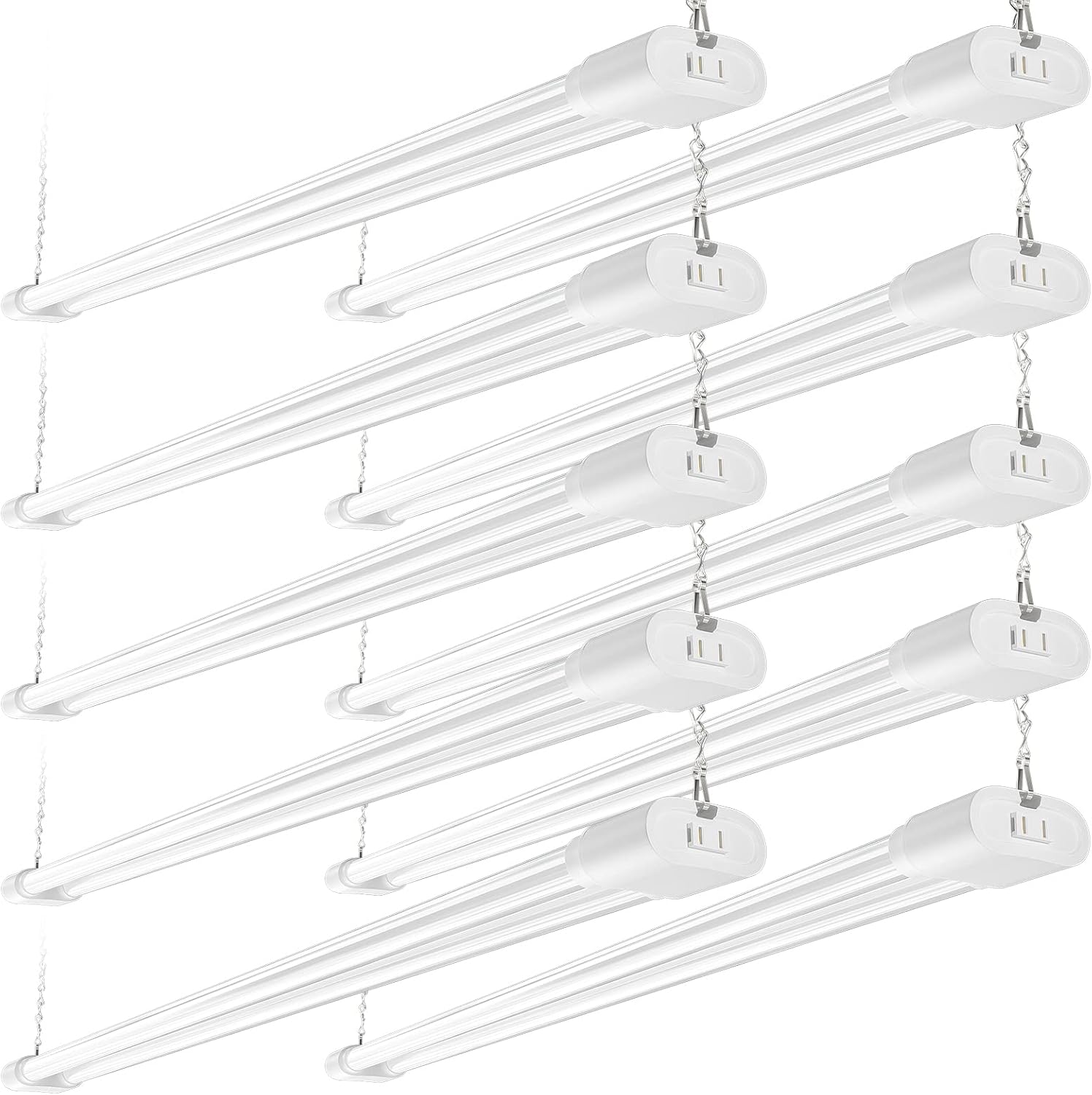 Ensenior 10 Pack Linkable Led Shop Light 4ft for Garage, 4400 High Lumens, 36W Equivalent 280W, 5000K Daylight, 48 Inch Utility shop led lights, Surface or Hanging Mount Fixtures, White, ETL Certified