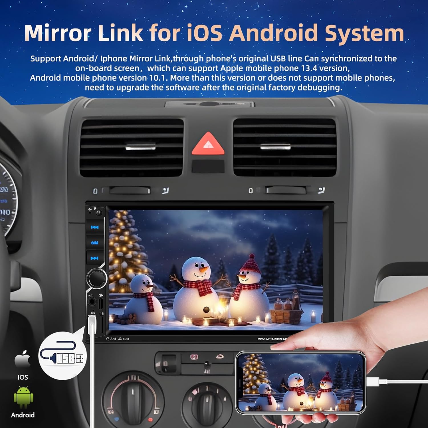 [Upgrade] Podofo Wireless Carplay Car Stereo,7 Inch Double Din Touchscreen Car Radio with Bluetooth5.1,Android Auto,Voice Control,MirrorLink,FM Radio,GPS,WiFi,USB/TF/AUX Port+MIC