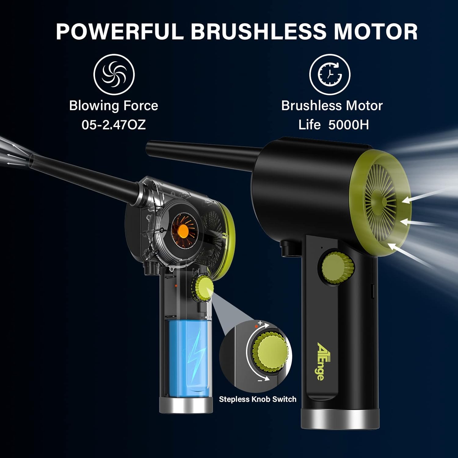 Compressed Air Duster, Electric Air Duster, Handheld Cordless Air Duster, Stepless Speed Motor, 6000mAh Rechargeable Air Blower, Type-C Fast Charge, for Computer, Keyboard, Pet House…