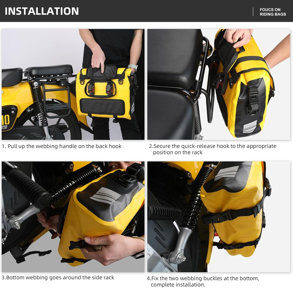 HUNTVP Motorcycle Saddlebags 15L Saddle Bags Motorcycles Single Side Pannier Bag Waterproof Motorcycle Tail Bag Portable Multifunctional Shoulder Bag (Yellow)