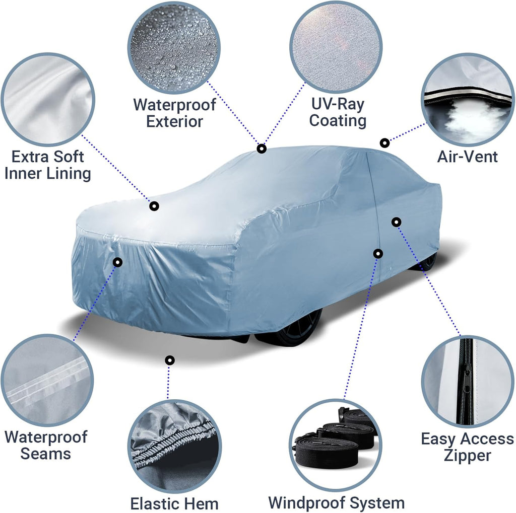 iCarCover Premium Car Cover for 1963-1969 Pontiac Lemans 2-Door, 4-Door Heavy Duty Waterproof All-Weather Automobiles Custom Fit Indoor Outdoor UV Snow Protection Covers with Straps and Bag
