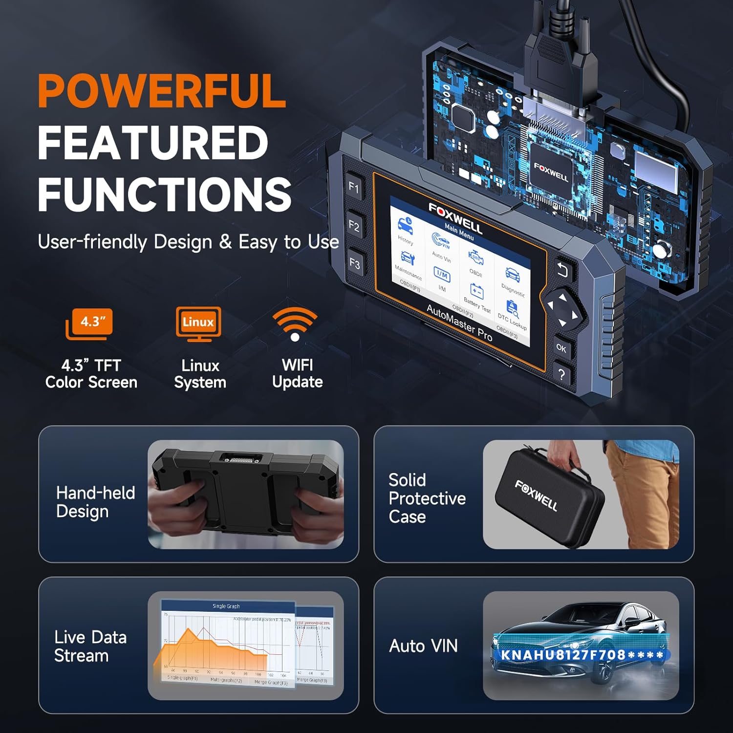 FOXWELL NT614 Elite OBD2 Scanner 4 System Code Reader Scan Engine ABS SRS Transmission, 5 Resets Oil/EPB/ABS Bleeding/SAS/Throttle Live Data, Auto VIN, WiFi Updates Car Diagnostic Tool for DIY & Pros
