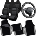 CAR PASS 3D Air Mesh Car Seat Covers Full Sets w/5mm Sponge, 4Pcs Waterproof Car Floor Mats, Steering Wheel Cover Universal Fit for SUV Sedan Truck, Airbag Compatible Automotive Interior(Black Gray)