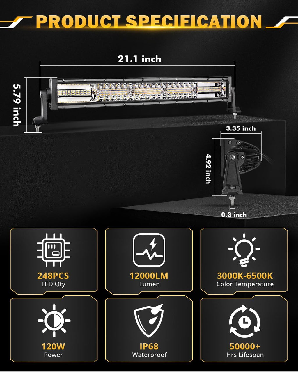 Auxbeam 22 Inch LED Light Bar, 120W 6 Modes Amber White Strobe Fog Lights, Yellow Spot Flood Memory Reset Function Offroad Driving Work Ditch Light for Truck Car ATV