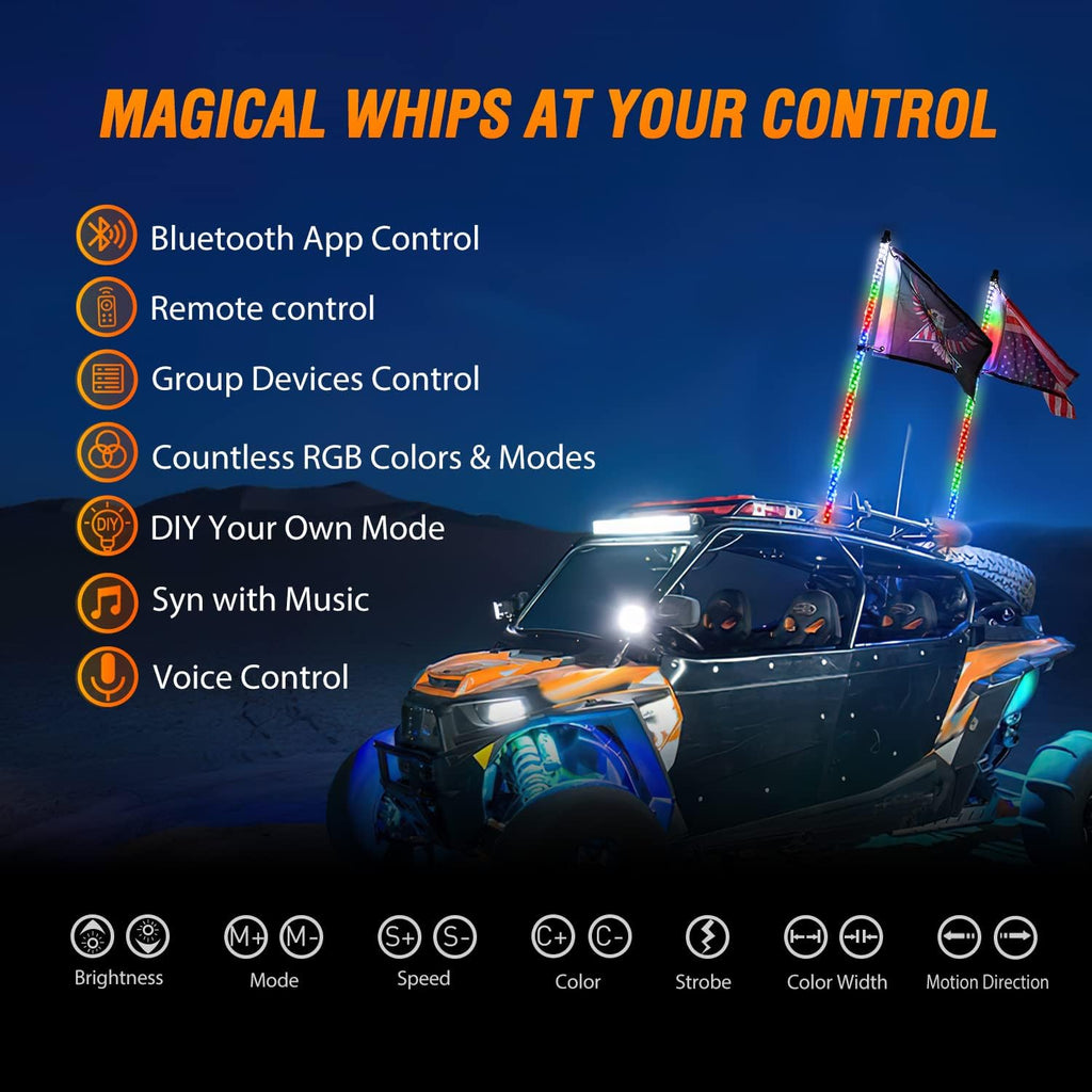 Nilight 2PCS 6FT RGB LED Whip Light, Remote App Control w/DIY Chasing Patterns Stop Turn Reverse Lighting Modes Safety Lighted Antenna for ATV UTV Polaris RZR Can-am Dune Buggy Jeep