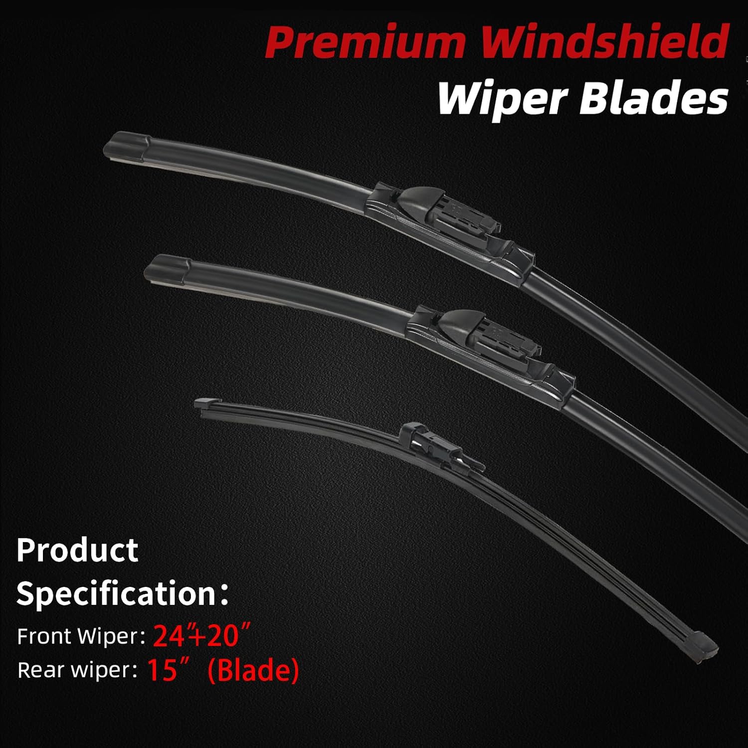 OTUAYAUTO Windshield Wiper Blades - Replacement for Porsche Macan 2015-2023, Front and Rear Wipers Set, Top Lock - 24"+20"+15" (Pack of 3)