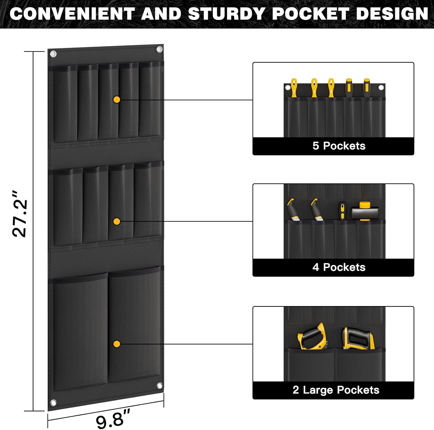 Large Power Tool Organizer Cart with Charging Station 8 Drill Holder Garage Storage Standing Heavy Duty and Stability Storage Rack Utility Tool Shelf (Yellow)