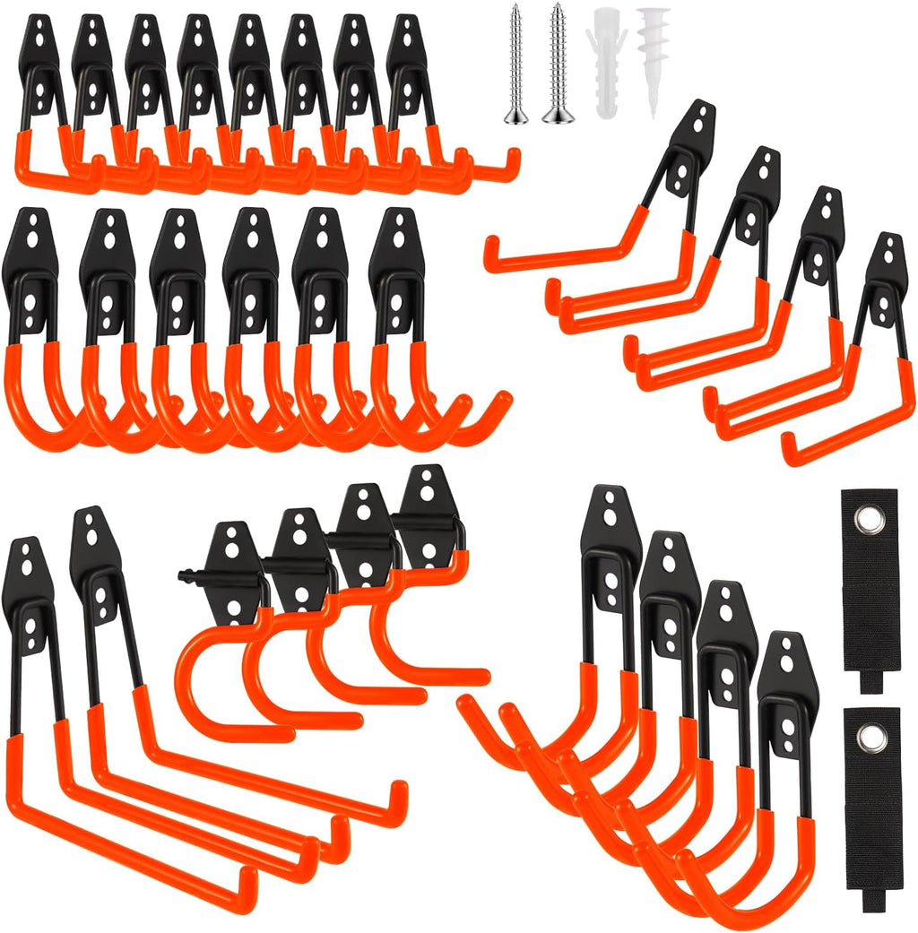 Garage Hook Heavy Duty Wall Storage Hangers, 30 Pack Garage Storage Hooks Steel Tool Orange for Ladders, Ropes, Garden Tools