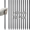 VVOKGO Rebar Stakes 16 Inches Ground Concrete Form Stakes (12pcs), Straight Metal Spikes Heavy Duty with Chisel Point End, 5/16" Diameter Steel Anchors for Fence, Concrete Timber, Garden Plants, Black