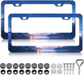 Starry Sky Mountain License Plate Frames - 2 Pack Night Sky Mountain Stainless Steel License Plate Holder,Rust-Proof Waterproof Car Decorative Tag Frame with Screws Fasteners Caps
