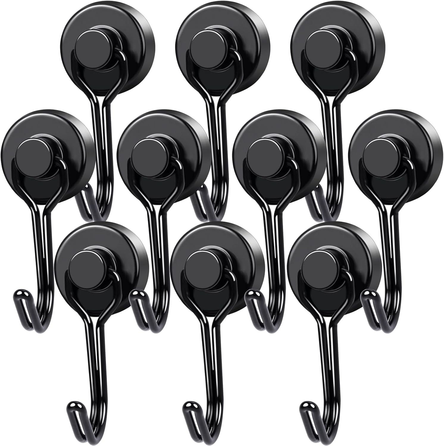 MIKEDE Magnetic Hooks, 40Lbs Heavy Duty Neodymium Magnet Hooks Black Magnetic Swivel Hooks for Hanging, 10 Pack Rust Proof Strong Magnets with Hook Metal Hanger for Fridge, Toolbox, Storage