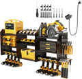 45" Power Tool Organizer Wall Mount with Charging Station - 3 Layer Storage Racks with 8 Cordless Drill Holder, 4 Hooks, Heavy Duty Garage Tool Organizer Storage for Workshop Shed Pegboard Basement
