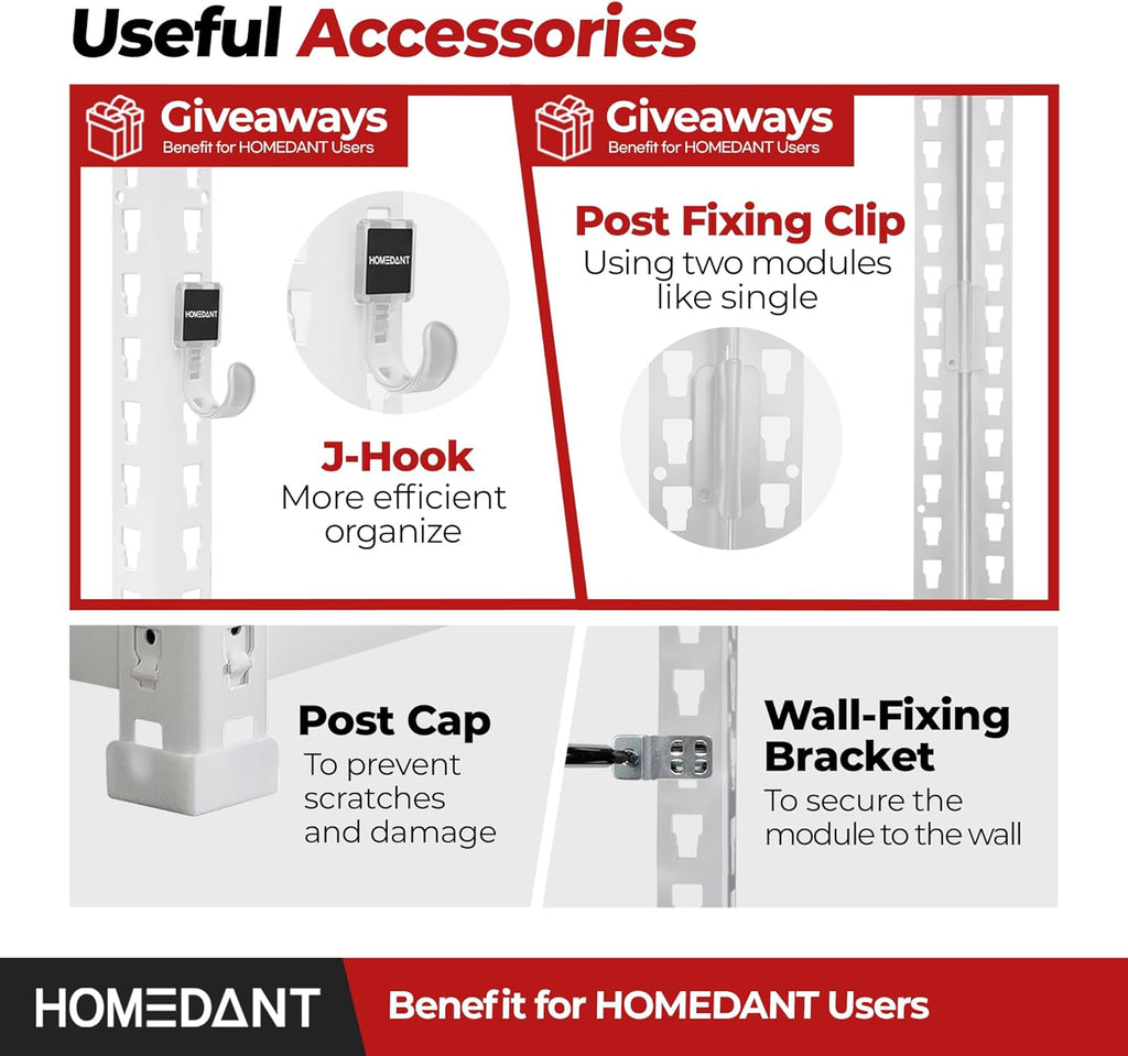 HOMEDANT White 5 Tier Laminated Boltless Heavy Duty Garage Storage Adjustable Wide Size Metal Shelving Unit Utility Rack Shelves Organization Shelf Shed Warehouse 47.7" W x 18.2" D x 71.3" H 2Pack