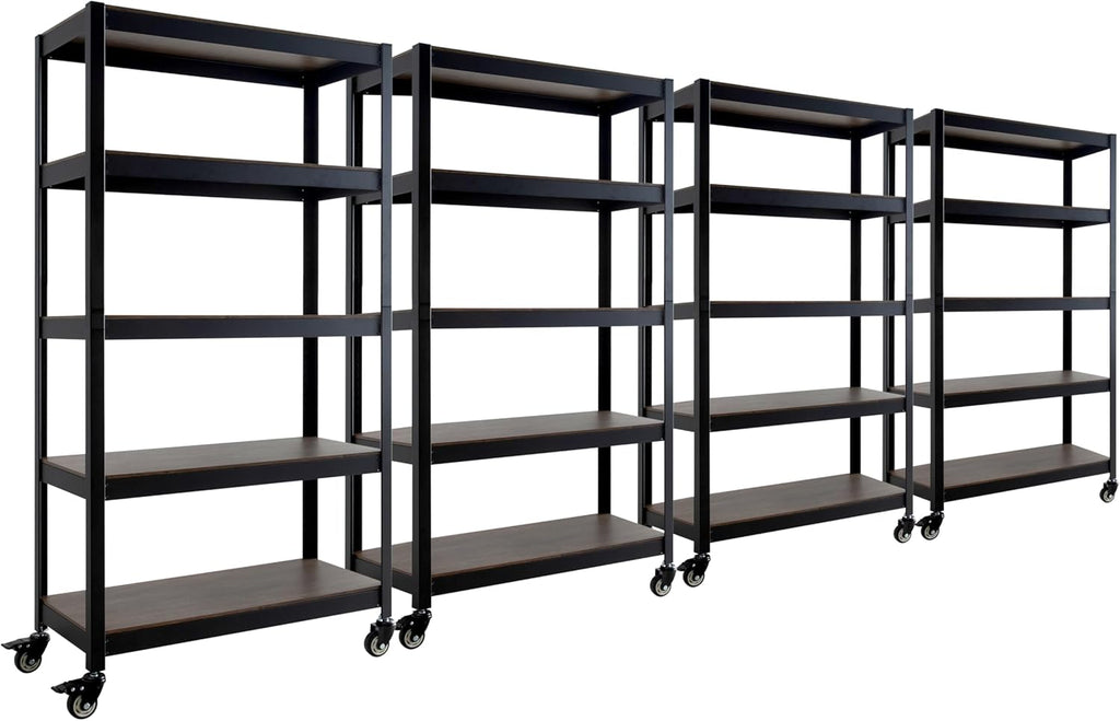 HOMEDANT House 5-Tier Metal Rolling Cart Shelf Rack Casters Heavy Duty Laminated Wheel Shelving Unit Adjustable Utility Storage Shelves Organizer Shelf Kitchen Garage 36.2" W x 16.5" D x 69.5" H 4Pack
