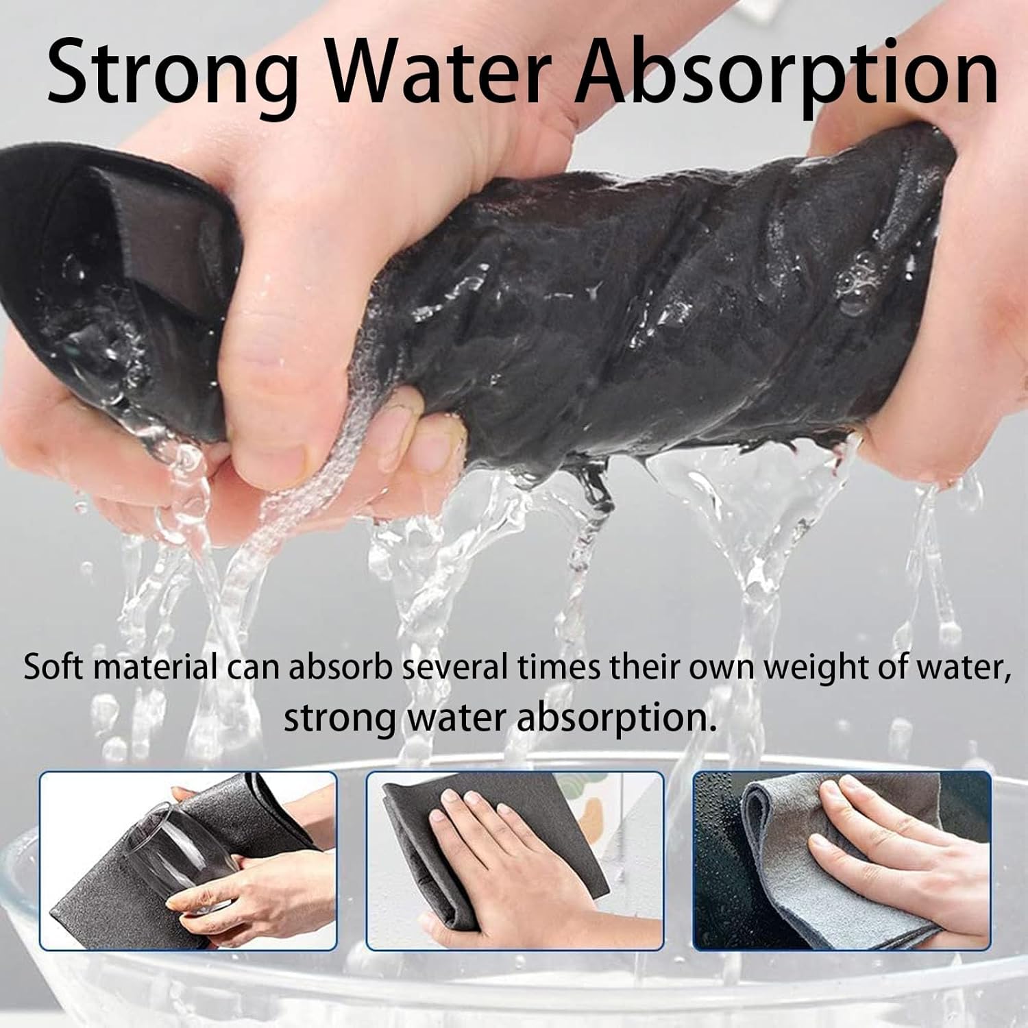 FETNHU Non-Woven - Super Absorbent 11.8" x 11.8" Lint-Free Cleaner, Reusable Thickened Magic Cleaning Cloth, Multipurpose Magic Cloths for Cleaning Glass, Cars, Kitchen, Window, Mirrors (10PCS-Black)
