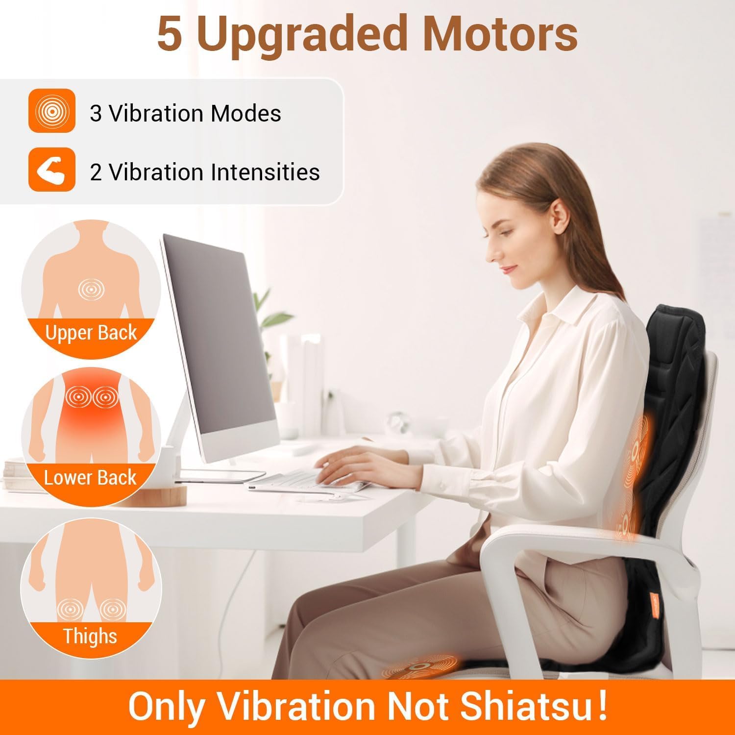 Back Massager with Heat,Heated Seat Cover Cushion with 5 Vibrating Massage Nodes & 2 Heat Levels Massage Chair Pad for Pain Relief Home Office Use