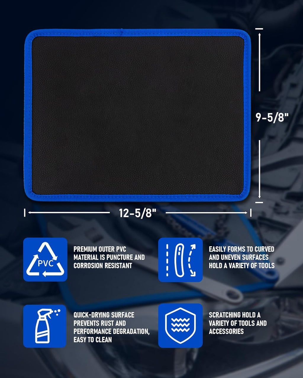 Magnetic Tool Mat - 40 LBS Heavy Duty Magnetic Parts Holder with PVC Protection Layer, 12-5/8" x 9-5/8" Non-Slip Tool Organizer for Garage, Workshop & Auto Repair