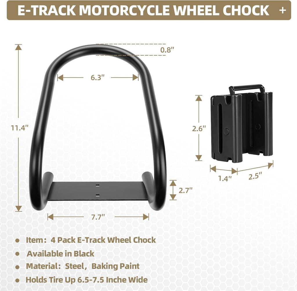 4 Pack E Track Wheel Chock-E-Track Accessories for Enclosed Trailer-E Track Motorcycle Wheel Chock for Trailers for etrack System for Enclosed Trailer Hold Dirt Bike, Motorcycle Tire for Garages