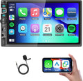 Double Din Car Stereo Compatible with Wireless Carplay&Android Auto&Mirror Link,7 Inch HD 1024 * 600 Touchscreen with Bluetooth 5.2,Backup Camera Input,Voice Control,USB/AUX/TF/SWC/MIC,AM/FM Radio