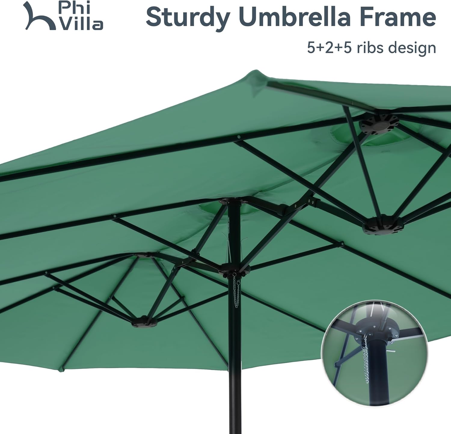 PHI VILLA 15ft Large Patio Umbrellas with Base, Outdoor Double-Sided Rectangle Market Umbrella for Pool Lawn Garden, Mint Green