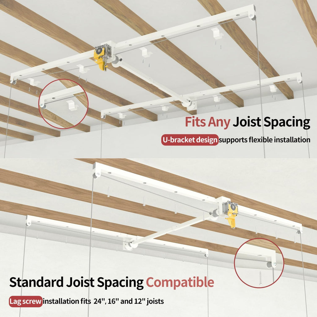 Garage Ceiling Storage Racks – 4x8 FT Overhead Garage Storage Rack with Safety Lock, Heavy-Duty Ceiling Mounted Lift System and Storage Organizer, Ideal for Maximizing Overhead Space, 325 lbs Capacity