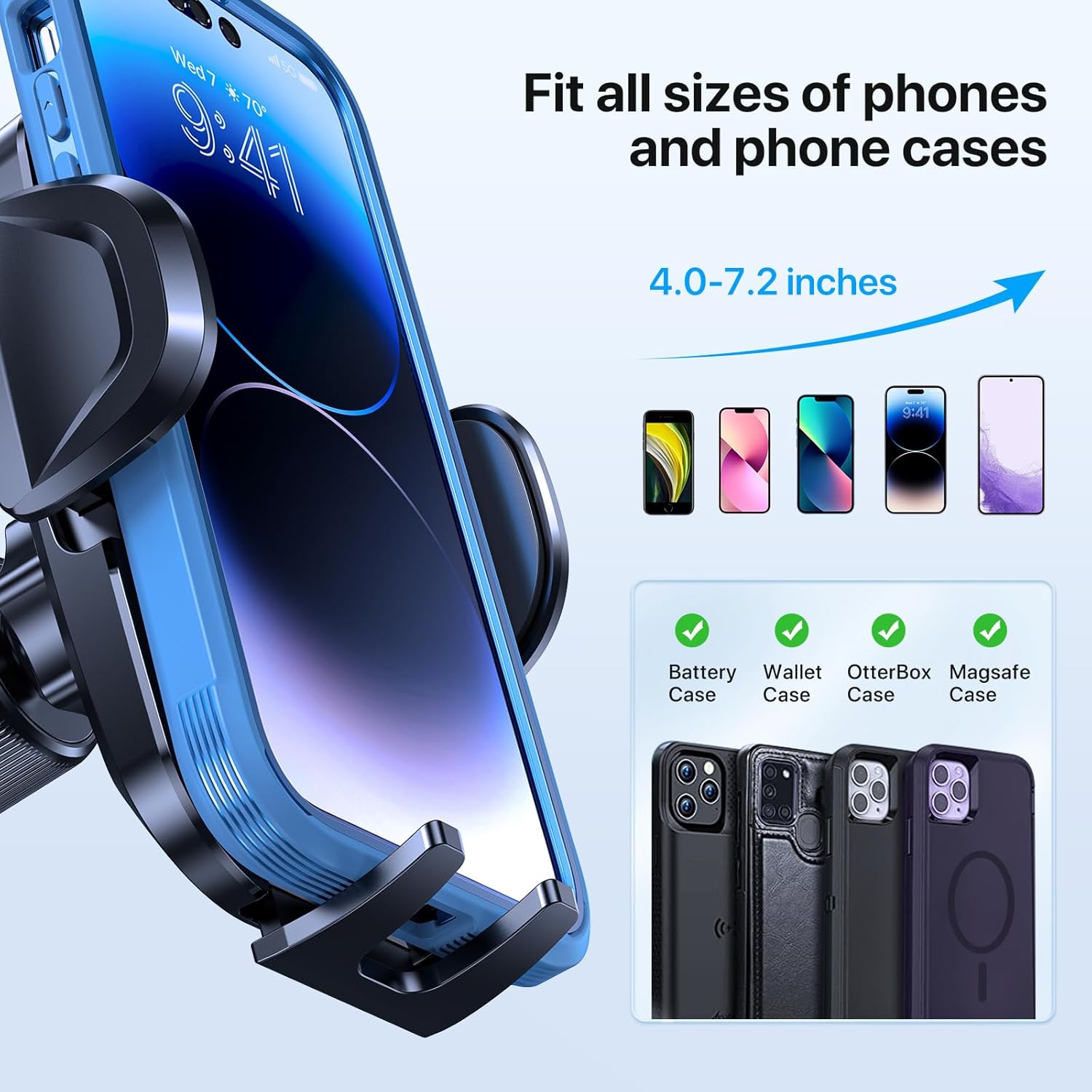 Miracase Phone Holders for Your Car with Upgraded Double Metal Hook Clip, Air Vent Cell Phone Car Mount, Universal Automobile Cradle Fit for iPhone Android and All Smartphones, Light Black