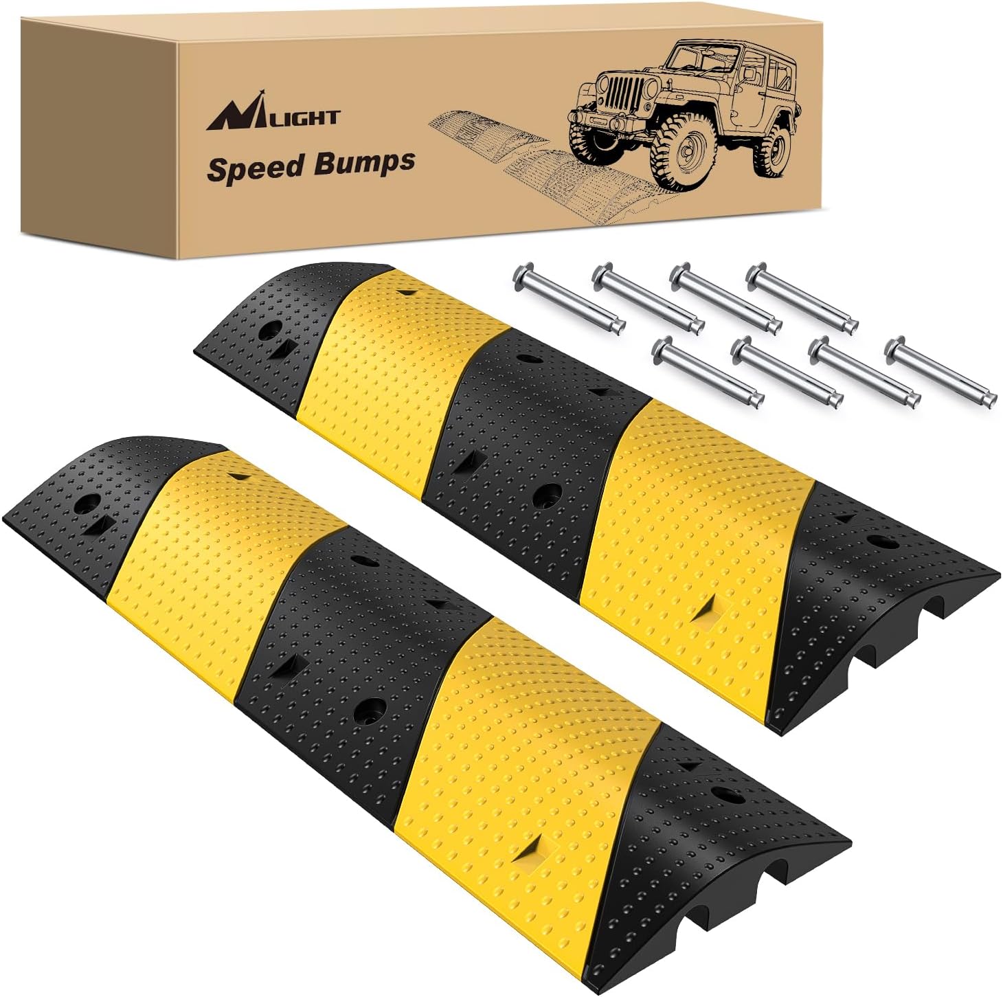 Nilight Rubber Speed Bump, 39.3" Heavy Duty 2 Channel Cable Protector Speed Humps for Garage Gravel Roads Asphalt Concrete, 19000 lbs Load Capacity, 2-Pack