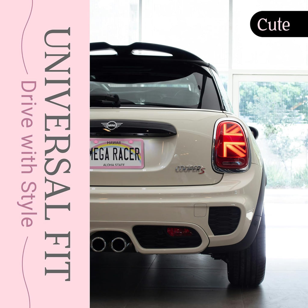 Premium Princess Pink License Plate Frames – 2 Pack, Rust-Free Stainless Steel, Street Legal, Rattle-Free, Universal Slim Design with Screw Covers, Durable Car Tag Holders for Women, Cute & Girly Gift