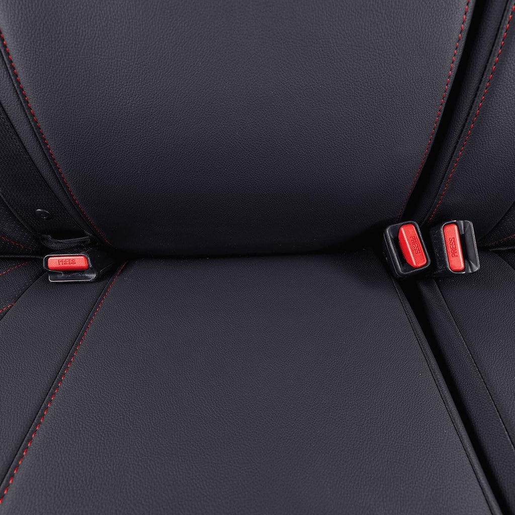 EKR Custom Fit Tacoma Rear Car Seat Covers for Select Toyota Tacoma (Petrol) 2024 2025 Double cab SR,SR5,TRD Sport,TRD Off-Road,Limited - Second Row Only,Leather (Black with Red Trim)