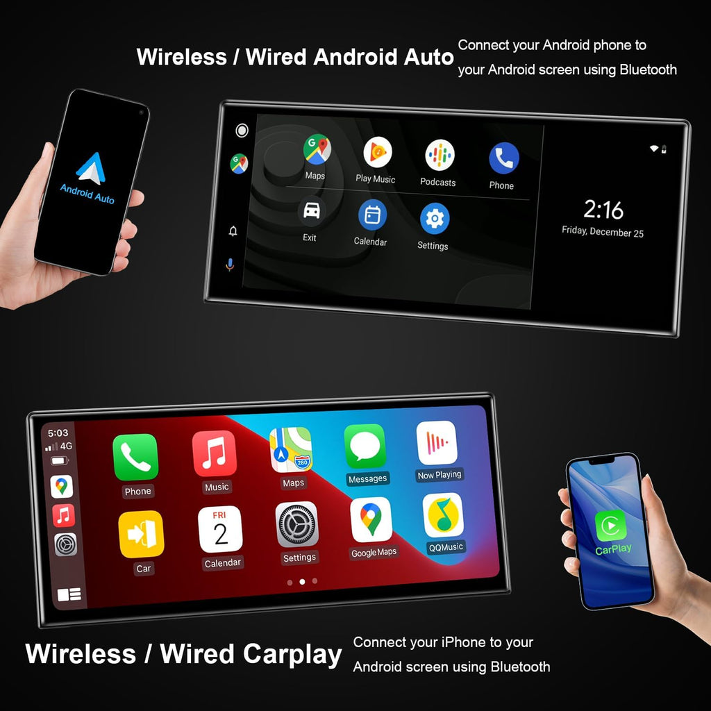 PEMP Linux 12.3" Ultra-Thin Screen E70 E71 CIC Wired Wireless CarPlay Android Auto Mirror Link Car Radio Bluetooth Video Player Screen for BMW X5 X6 2010-2012 with a 720P AHD Reverse Camera