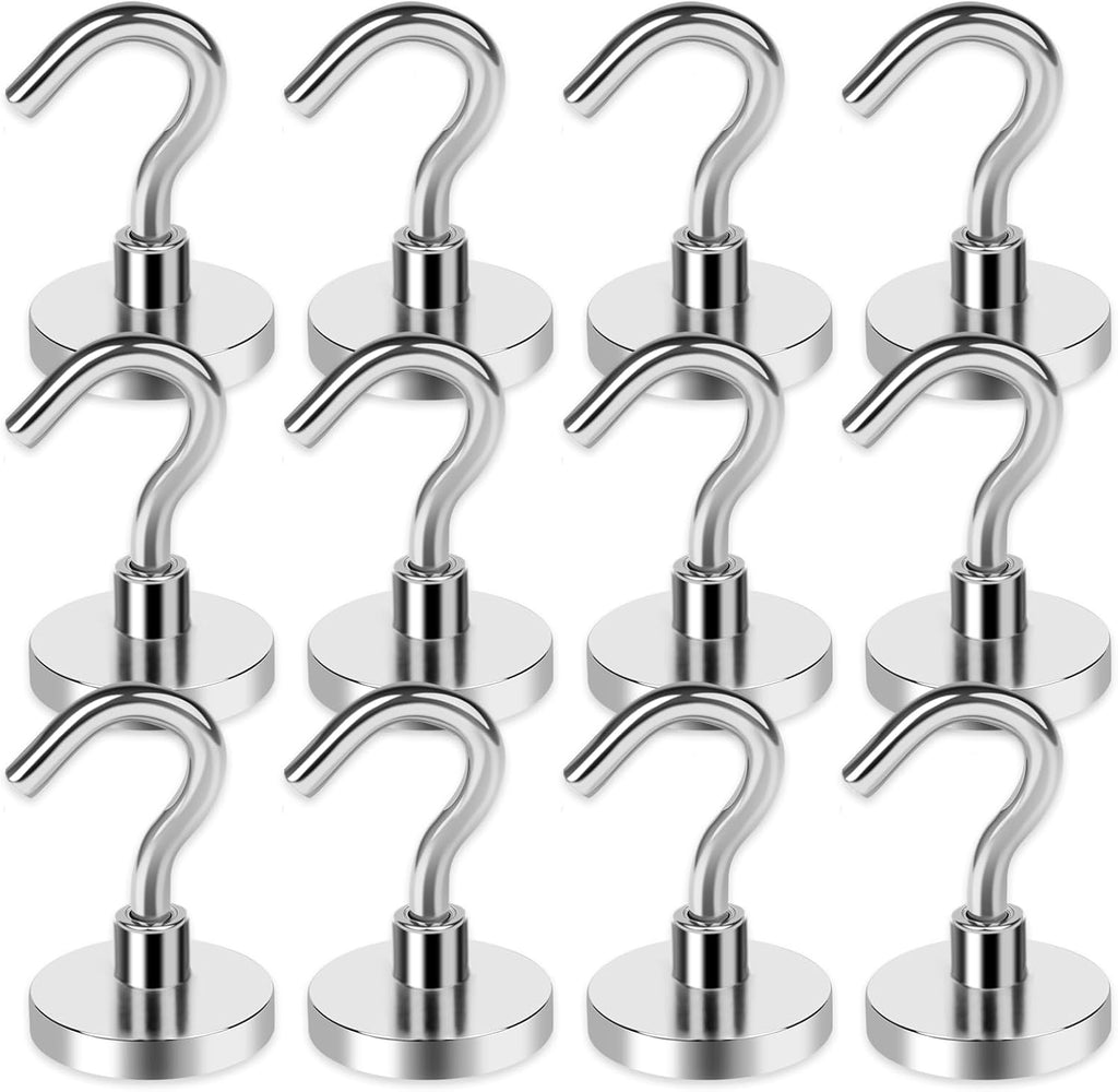 LOVIMAG Strong Magnetic Hooks, 40LBS Neodymium Magnets with Hooks Magnetic Hooks Cruise for Refrigerator, Powerful Magnet Hooks Magnetic Hanger for Hanging, Grill, Locker,Kitchen, Metal Door-12 Pack
